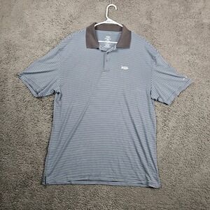 AFTCO Mens XXL Blue Brown Stripe Polo Shirt Fishing Tackle Co